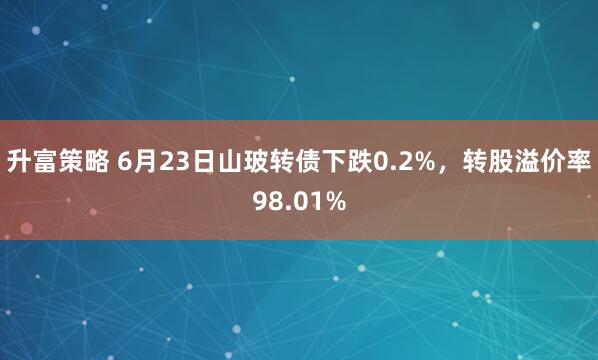升富策略 6月23日山玻转债下跌0.2%，转股溢价率98.01%